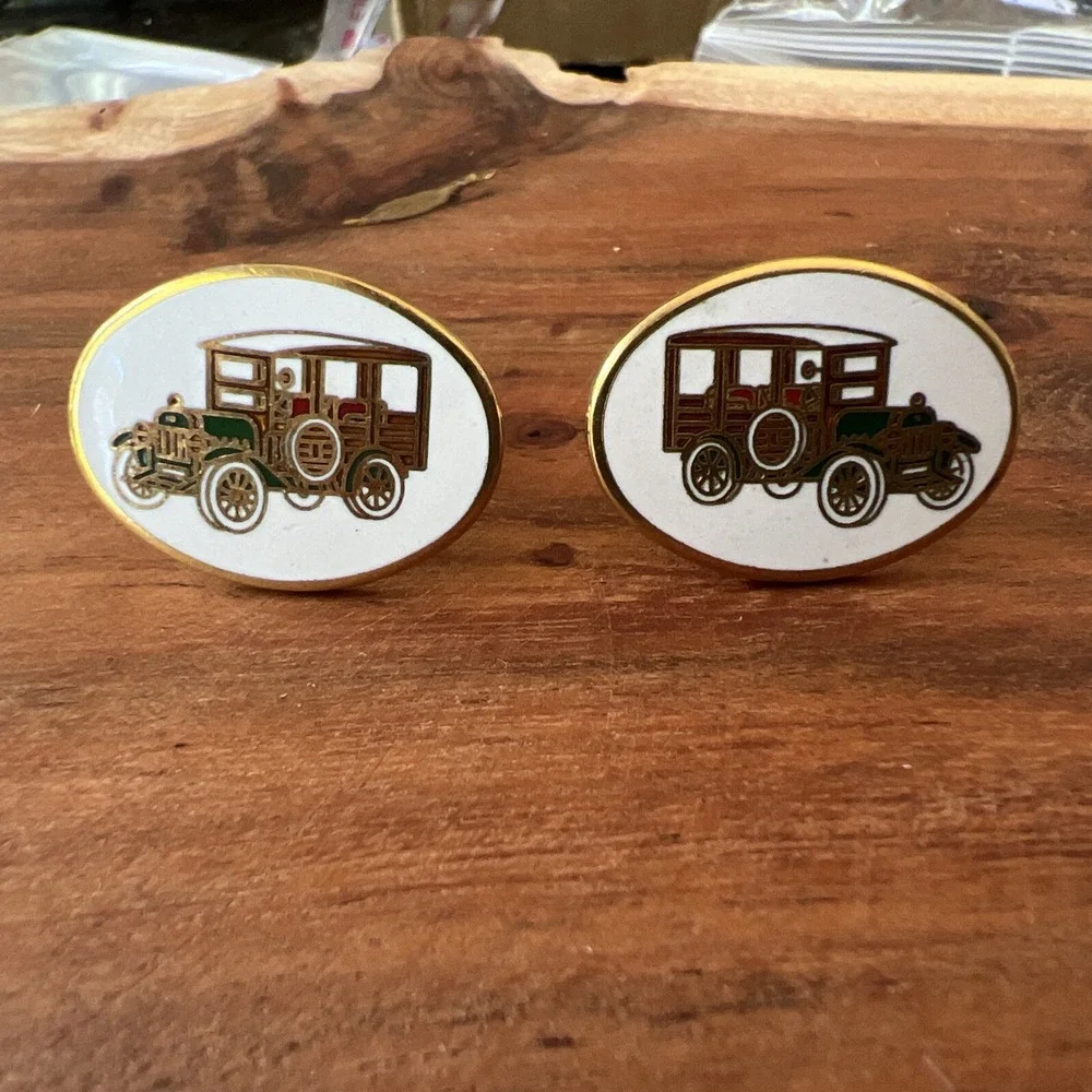 Vintage Cufflinks Jewelry Gold Tone Antique Car Model T
